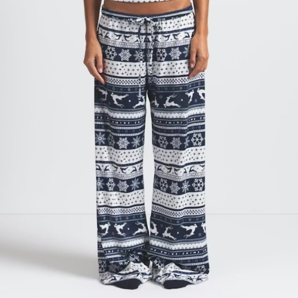 Skims Navy Deer Fair Isle Wide Leg Lounge Pants